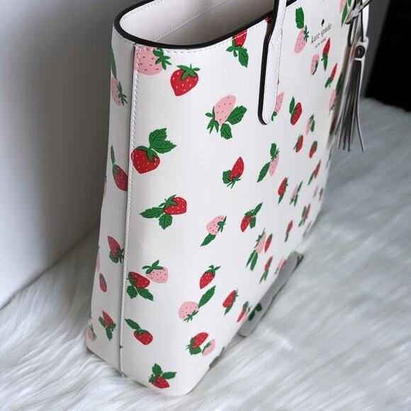 NWT Kate Spade Jana Tossed Strawberry Printed Tote/White/ Saffiano - Picture 4 of 11